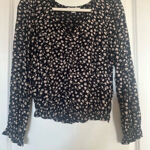 American Eagle Outfitters Black and Cream Floral Blouse